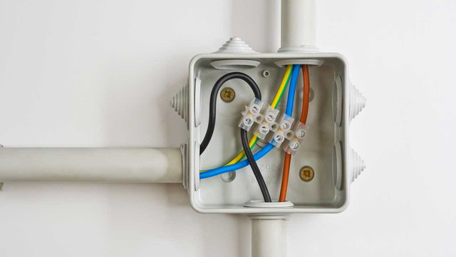 An electrical wire joint connection in a box that is part of a breaker box fuse electrical system