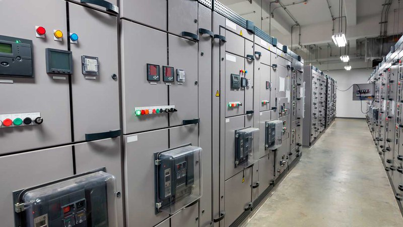 An array of breakers and electrical wiring hubs set up by our industrial electrical company